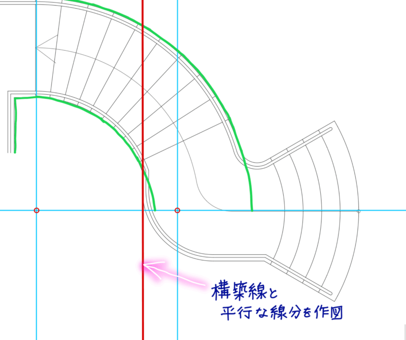 AutoCADで階段平面図の外形作図