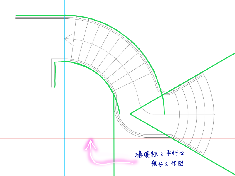 AutoCADで階段平面図の外形作図