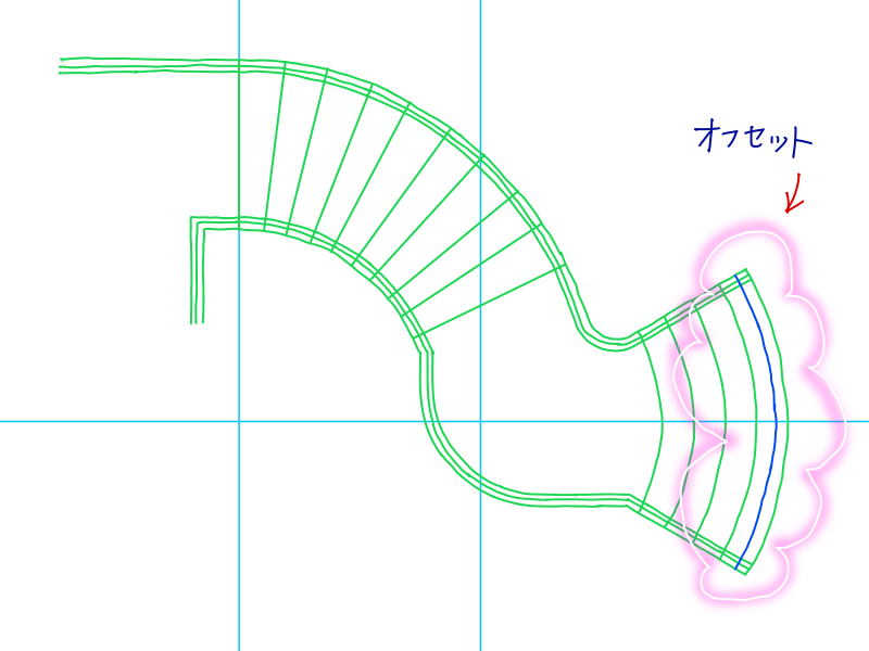 AutoCADで階段平面図手すり作図