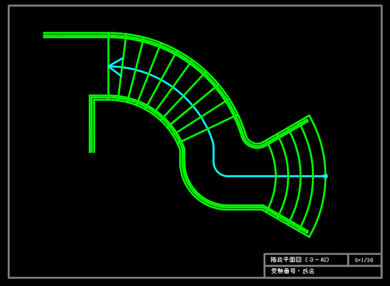 建築CAD検定試験3級A問題 階段平面図_完成見本図