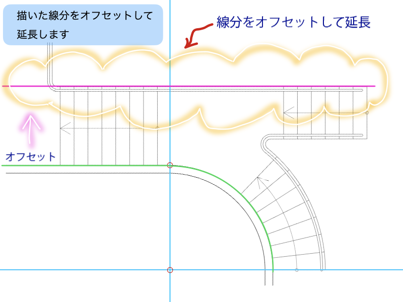 建築CAD検定３級階段平面図過去問題練習　線分のオフセット