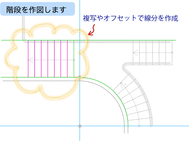 建築CAD検定３級階段平面図過去問題練習　踏板の作図