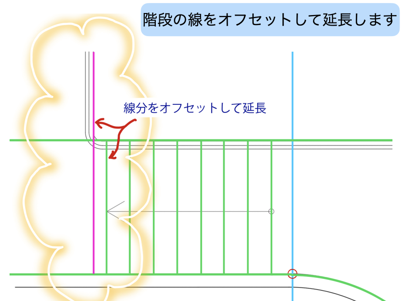 建築CAD検定３級階段平面図過去問題練習　階段の端部の作図