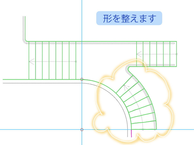 建築CAD検定３級階段平面図過去問題練習　円弧に沿って放射状に踏板を作図