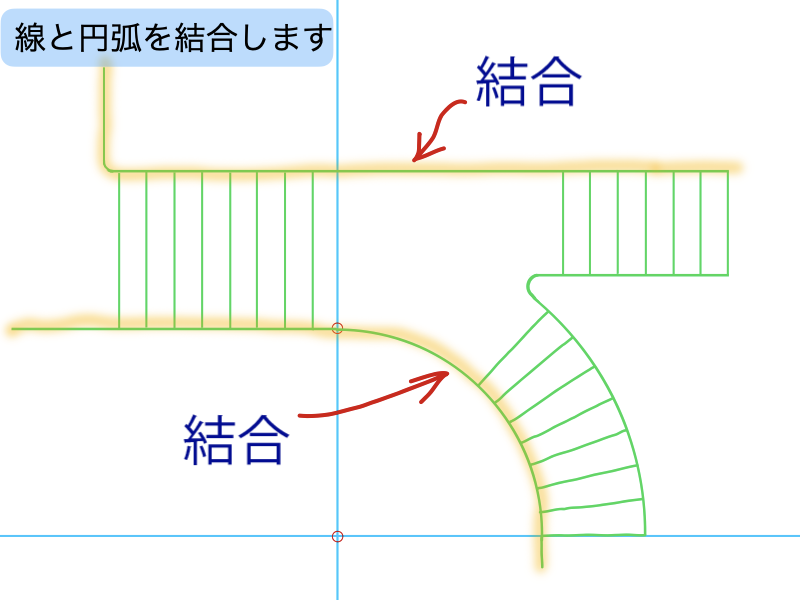 建築CAD検定３級階段平面図過去問題練習　線と円弧の結合