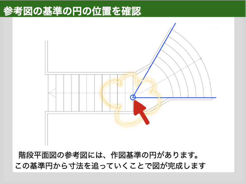 AutoCAD　建築CAD検定３級　階段平面図　解説図